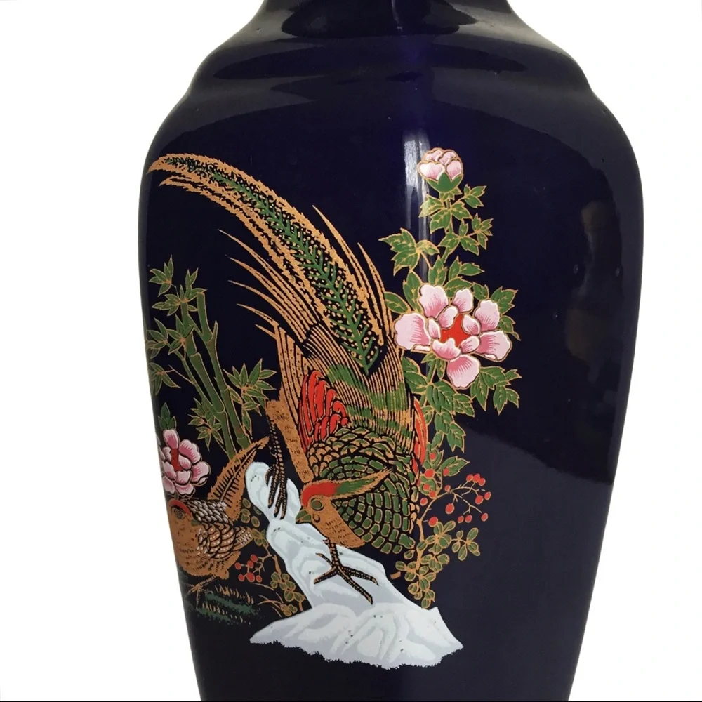 Vintage Cobalt Blue Japanese Golden Bird Vase - Picture 3 of 6